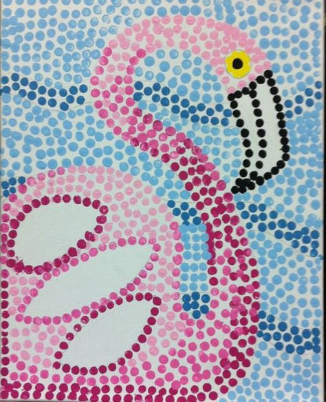 Room 101 Art: Pointillism Flamingos, ages 7-12 Pointalism Art, 4th Grade Art, Dot Art Painting, Art Drawings For Kids, Bird Drawings, Diy Art Painting, Art Challenge, Dot Painting, Dots Art