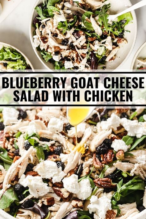 Blueberry Goat Cheese Salad with Chicken - The Whole Cook Blueberry Goat Cheese Salad, Blueberry Chicken, Blueberry Goat Cheese, Goat Cheese Stuffed Chicken, Blueberry Salad, Salad With Chicken, Super Salads, Sides Recipes, Goat Cheese Recipes