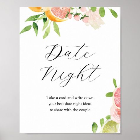 Date Night Ideas Bridal Shower Sign  Zazzle Wedding Shower Themes, Bridal Shower Sign, Date Night Ideas, Bridal Shower Signs, Shower Sign, Good Dates, Couple Matching, Night Ideas, Bridal Shower Games