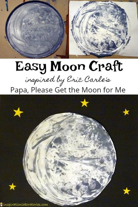 Use this easy painting technique to create a moon craft inspired by Papa, Please Get the Moon for Me by Eric Carle. Harvest Moon Party Ideas, Papa Please Get The Moon For Me Craft, Moon Crafts For Toddlers, Moon Art For Kids, Moon Crafts For Kids, Eric Carle Crafts, Space Lesson Plans, Simple Outer, Eric Carle Activities