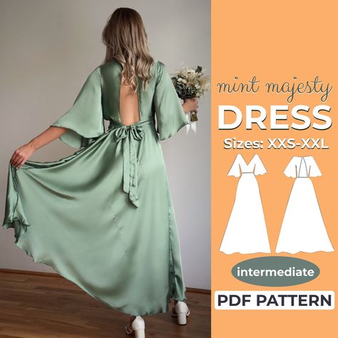 Silk Dress Sewing, Prom Dress Sewing Pattern, Circle Sleeves, Prom Dress Sewing Patterns, Patterned Bridesmaid Dresses, Backpack Pattern Sewing, Bridesmaid Diy, Crossover Dress, Diy Embroidery Patterns