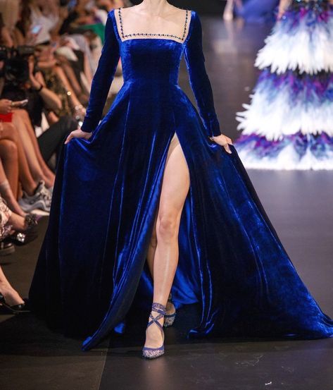 Banquet Dresses, Georges Hobeika, Fantasy Dress, Gorgeous Gowns, Beautiful Gowns, Fancy Dresses, Thigh High, Dream Dress, Blue Dress