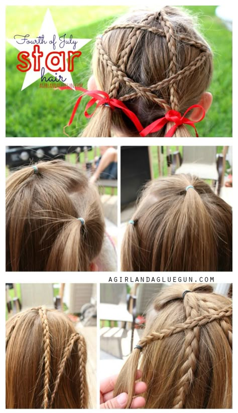 I occasionally  impress myself and others by doing my kids hair all fancy like.. very rare occasions. sometimes I impress myself that I remind them to brush their hair before we leave the house. sometimes I’m just impressed my kids are clothed.   anyways…here’s a REALLLy easy way to get festive for the fourth of … Star Hair, Holiday Hairstyles, Crazy Hair Days, Toddler Hair, Crazy Hair, Hair Dos, Hair Day, Kids Hairstyles, Fourth Of July