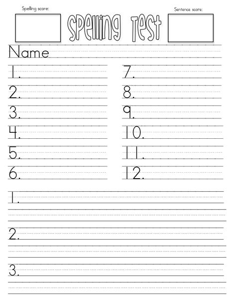 Spelling Test Paper, Homeschool Spelling, Ell Strategies, Spelling Test Template, Spelling Word Practice, 1st Grade Spelling, 2nd Grade Spelling, Test Paper, Spelling Test