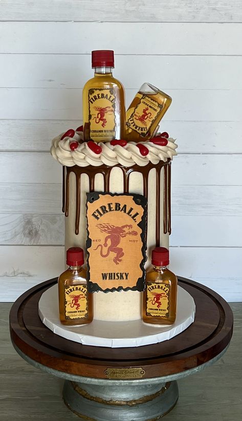 Fireball Cake Ideas, Fireball Themed Cake, Fireball Themed Birthday Party, Fireball Themed Party, Fireball Cake Design, Fireball Birthday Cake, Fireball Cake, Liquor Cupcakes, Liquor Cakes