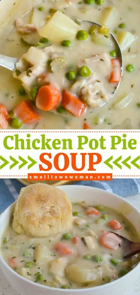 Looking for soup ideas? Here's an easy winter recipe on the stovetop! This winter meal with rotisserie chicken is a hearty dinner. Complete with potatoes, vegetables, and homemade drop biscuits, this is the BEST chicken pot pie soup! You'll love this simple comfort food! Chicken Pot Pie Soup Recipe, Creamy Chicken Pot Pie, Best Chicken Pot Pie, Chicken Pot Pie Soup, Pot Pie Soup, Easy Chicken Pot Pie, Best Soup Recipes, Orange Chicken, Easy Soups