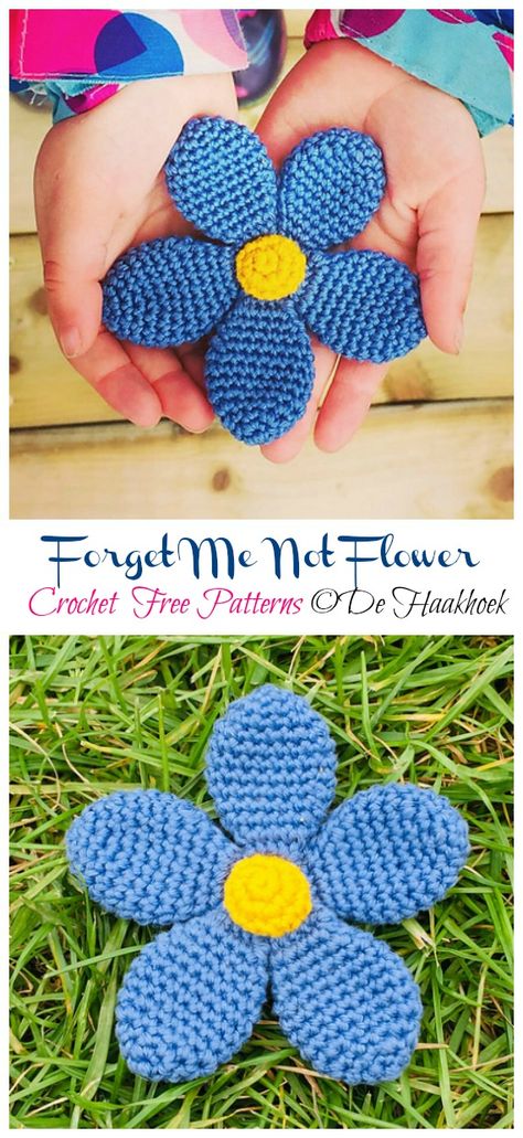 Easy Forget Me Not Flower Crochet Free Patterns - Crochet & Knitting Flower Crochet Free, Flower Knit, Crochet Free Patterns, Crochet Flowers Easy, Crochet Flowers Free Pattern, Forget Me Not Flower, Flowers Crochet, Loom Knit, Crochet Plant