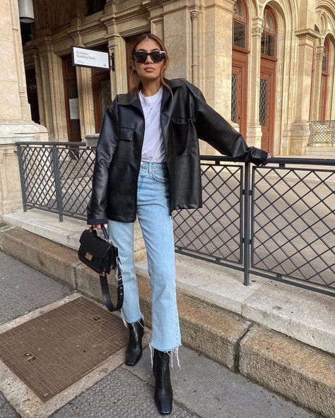 Mode Zara, 90's Fashion, Leather Jacket Outfits, Looks Street Style, Fashion Weeks, Looks Chic, Inspired Outfits, 가을 패션, Autumn Outfit