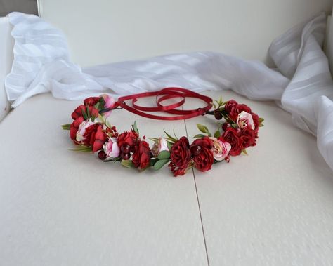 Red Pink Flower crown Red Green Floral crown Small Headpiece | Etsy Bridesmaid Hairpiece, Maternity Flower Crown, Boho Floral Crown, Red Flower Crown, Bridesmaid Hair Pieces, Pink Flower Crown, Rose Flower Crown, Flower Crown Hairstyle, Blush Wedding Flowers