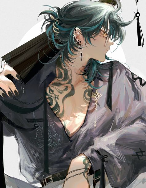 Japon Illustration, Arte Fantasy, 영감을 주는 캐릭터, Fanarts Anime, Handsome Anime Guys, Green Hair, I'm A Simp, Handsome Anime, Cute Anime Guys