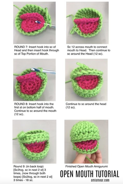 How to Crochet Open Mouth Amigurumi - Ami Amour Amigurumi Tips, Pola Amigurumi, Crochet Amigurumi Free, Crochet Bookmarks, Crochet Tips, Fun Crochet Projects, Open Mouth, Crochet Basics, Crochet Stuff