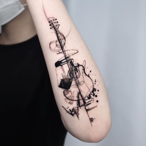 Violin Tattoo, Guitar Tattoo Design, Music Notes Tattoo, Guitar Tattoo, Music Tattoo Designs, Note Tattoo, Muster Tattoos, Intricate Tattoo, Arm Band Tattoo