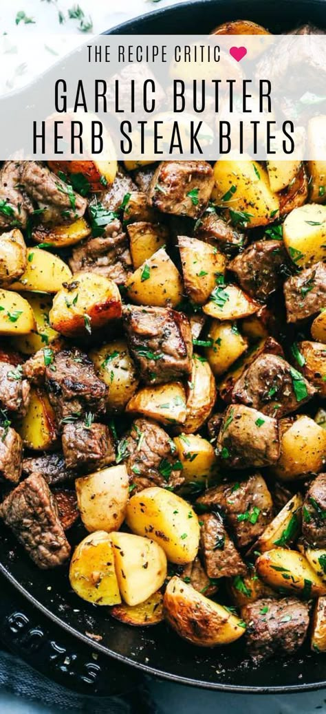 Garlic Butter Herb Steak Bites, Melt In Your Mouth Steak, Steak Bites With Potatoes, Steak With Potatoes, Butter Herb, Garlic Butter Steak Bites, Butter Steak Bites, Dinner Noodles, Steak And Potatoes