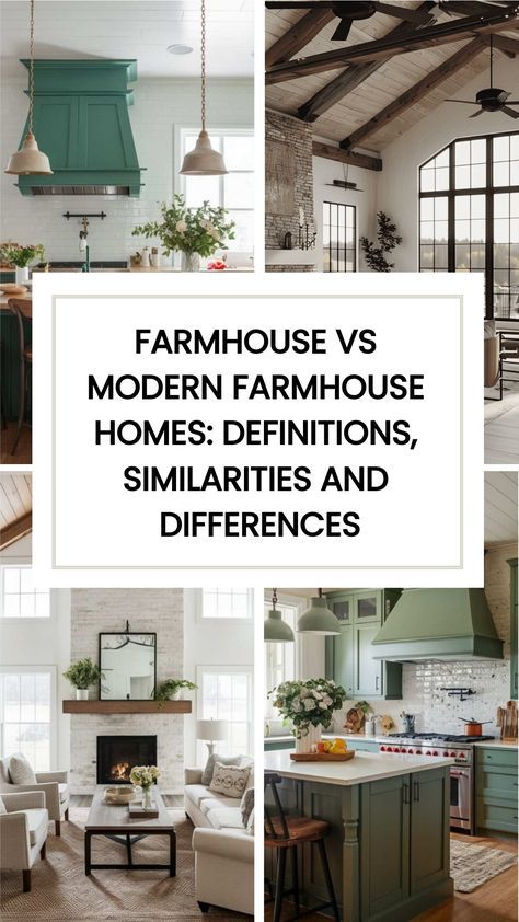 Wondering if you should go for a farmhouse or modern farmhouse style? The surge in popularity of farmhouse and modern farmhouse home decor styles over the past few decades is undeniable. Shows like Fixer Upper with Chip and Joanna Gaines have played a significant role in inspiring people to embrace these rustic yet elegant design trends. check out the differences and similarities between the farmhouse vs modern farmhouse styles. One Story Farmhouse Interior Design, Traditional Mixed With Farmhouse Decor, Types Of Farmhouse Style, Minimalist Farmhouse Style, Joanna Gaines Modern Farmhouse, Classic Farmhouse Style, Rustic Modern Farmhouse Decor, Historic Farmhouse Interiors, Modern Farmhouse Designs