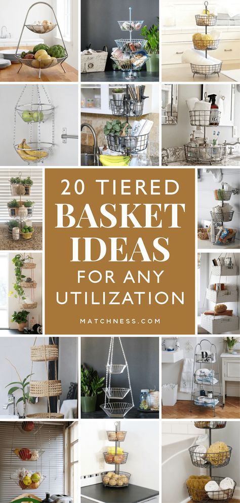 Basket Decor Living Room, Metal Basket Decor Ideas, 3 Tier Basket Stand, Wire Basket Decor Ideas, Metal Basket Decor, Wicker Basket Decor Ideas, Wire Basket Ideas, Wire Basket Decor, Tiered Basket Stand