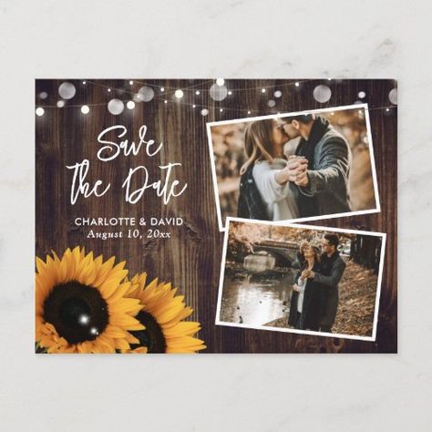 Rustic Wood Sunflower Save The Date Photo Announcement Postcard #zazzle #weddinginvitations #birthdayinvitations #babyshowerinvitations #zazzleinvitations #monogram #businesscards #graduation #homedecor Purple Sunflower Wedding, Red Sunflower Wedding, Sunflower Save The Date, Blue Sunflower Wedding, Rustic Wedding Save The Dates, Rustic Sunflower Wedding, Sunflower Photo, Date Photo, Floral Save The Dates