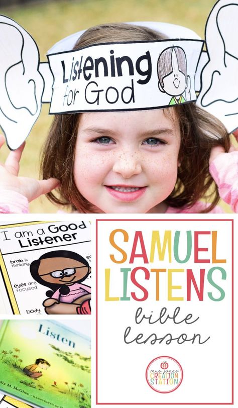 Teaching children about how Samuel listened to God is a wonderful Bible lesson. You can teach your little learners that they should be a good listener. There are some suggestions for what you can do with the kids in class, as well as this free printable. The free printable is big ears for listening to God. #free #printable #lesson #kids #Bible #teach Hannah And Samuel, Toddler Bible Lessons, Toddler Sunday School, Toddler Bible, Preschool Bible Lessons, Mrs Jones, Bible Activities For Kids, Sunday School Crafts For Kids, Preschool Bible