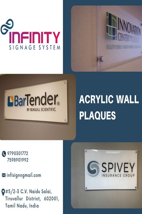 The first thing everyone sees when entering an office is name boards and direction boards and they expected to see a technical and uniqueness in these boards. We bring that technical and uniqueness through our Acrylic Wall Plaques designs #infinitysignagesystem #infinitysignage #acrylicprinting #acrylicwallprinting #acrylicwallplaques #acrylicdesigns #wallplaques Company Name Board Design, Office Name Board Design, Name Board Design, Outside Office, Name Board, Company Signage, Office Names, Name Boards, Signage System