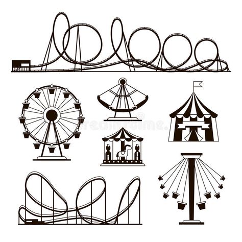 Carrousel Illustration, Roller Coaster Decorations, Carnival Tattoo, Bunny Emoji, Graphic Design Inspiration Poster, Doodle Wall, Carnival Rides, Roller Coasters, Parc D'attraction