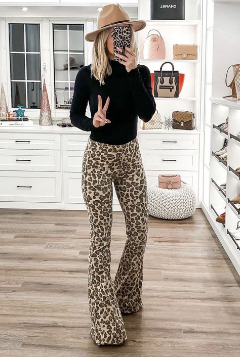 Leopard Pants Outfit, Can We Just Talk, Leopard Print Outfits, Judith March, Animal Print Outfits, Country Outfits, Denim Flares, Western Outfits, Our Lady