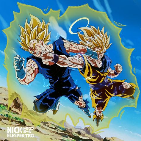 Crédito/Credit by: @nicolasrivas920 on twitter Link (Visitar/visit) Vegeta Vs Goku, Martial Arts Anime, Majin Vegeta, Ball Image, Twitter Link, Dragon Ball Art Goku, Goku Vs, Dbz Art, Dragon Ball Image