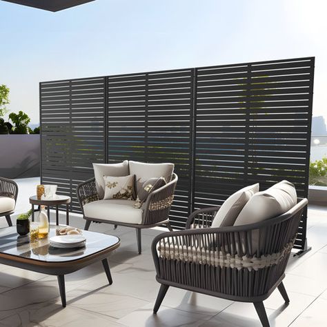 DESIGN-VU Slat Fence Spacers | Wayfair Metal Privacy Screen, Outdoor Privacy Screen, Garden Privacy Screen, Deck Privacy, Laser Cut Panels, Garden Privacy, Backyard Privacy, Privacy Walls, Privacy Screen Outdoor