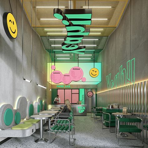 YEAH! | Concept Restaurant :: Behance Neon Fruit, Concept Restaurant, Cookie Shop, Bowling Center, Cafe Concept, Casas The Sims 4, Architecture Design Drawing, Food Graphic Design, Restaurant Concept