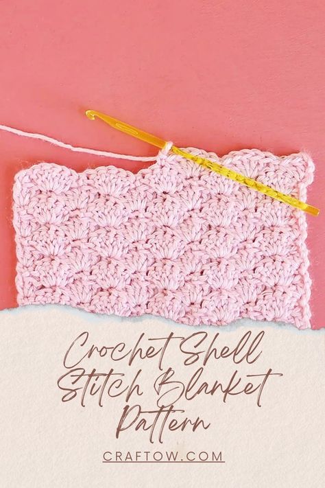 Crochet Shell Stitch Blanket Pattern Shell Stitch Crochet Pattern, Shell Stitch Crochet, Crochet Shell Blanket, Crochet Afghan Patterns Free, Crochet Shell Stitch, Shell Stitch, Shell Pattern, Crochet Borders, Afghan Patterns