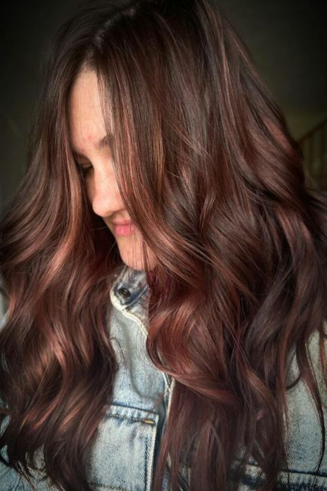 Reddish-Brown Highlights Dark Dimensional Hair, Reddish Brown Hair With Highlights, Brown Hair With Red Highlights, Dimensional Hair, Hair Colors To Try, Dimensional Hair Color, Reddish Brown Hair, Hair With Highlights, Brown Highlights