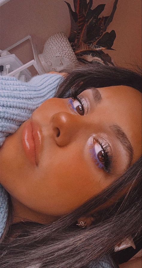 Blue makeup makes brown eyes pop Fun Makeup Brown Eyes, Fun Eye Makeup For Brown Eyes, Coloured Eyeliner Brown Eyes, Makeup To Pop Brown Eyes, Eyeshadow Looks For Brown Eyes Dark Skin, Bold Brown Eye Makeup, Brown Eyes Colored Eyeliner, Brown Eyes Blue Mascara, What Makes Brown Eyes Pop