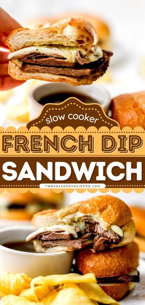 Slow Cooker French Dip Sandwich, best crockpot recipes, hearty slow cooker recipes Beef On A Bun, Au Jus Sauce, Jus Sauce, Tender Chuck Roast, Slow Cooker French Dip, Sandwich Melts, Tender Roast Beef, Slow Cooker Roast Beef, On A Bun