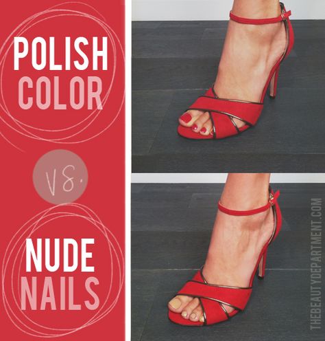 Color brings more attention to the toes while nude lets the heels have all the glory and elongates the leg... what do you think? Toe Nail Polish, Diy Home Spa, Pmd Beauty, Kristin Ess, Nude Polish, Toe Nail Color, Red Polish, Nude Nail Polish, Toenail Polish