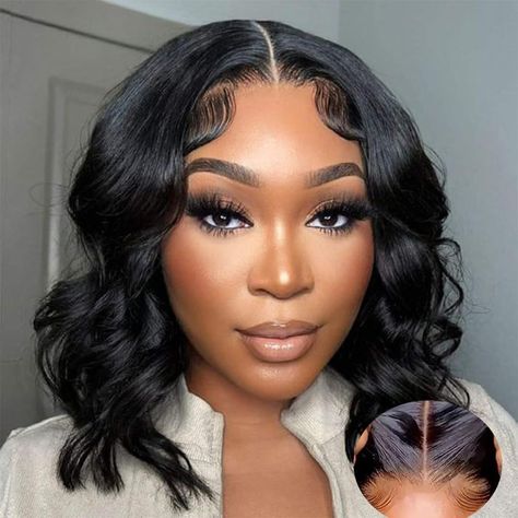 PRICES MAY VARY. Upgraded Wear and Go Glueless Bob Wig: New Upgraded Glueless Lace Wig Can Be Put On Within 32 Seconds without Any Skills, No Glue Wig Make Installation More Easy and Convenient,No Glue& Gel,More healthy, Friendly for Beginners, Just Wear and Go. Glueless Bob Wigs Human Hair Material: Body Wave Lace Front Wig Pre Plucked 100% Brazilian Human Hair Cut from Young Girl,Soft and Bouncy, No Shedding No Tangle, Can be Dyed & Bleached and restyled as Your Own Hair. Wear and Go Glueless Lace Closure Bob, Kort Bob, Closure Wigs, Wigs Hair, Human Wigs, Wig Human Hair, Brazilian Body Wave, Lace Body, Short Bob Wigs