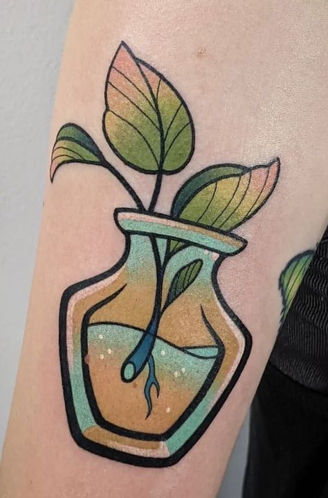 Plant Shelf Tattoo, Mint Leaf Tattoo, Plant Leaf Tattoo, Boba Tattoo, Small Plant Tattoo, Illustrative Tattoos, Tattoo 2024, American Traditional Tattoo Ideas, Flower Floor