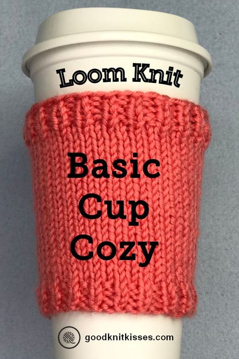 Make this basic loom knit cup cozy to slip on your favorite take out coffee cup. Free pattern with easy-to-follow tutorial video from GoodKnit Kisses https://www.goodknitkisses.com/basic-loom-knit-cup-cozy/ #goodknitkisses #loomknit #loomknitting #cupcozy #lovemycoffee Loom Knitting Patterns Free, Knit Cup Cozy, Loom Knitting For Beginners, Knit Loom, Round Loom Knitting, Loom Knitting Tutorial, Loom Knit Hat, Loom Knitting Stitches, Loom Crochet