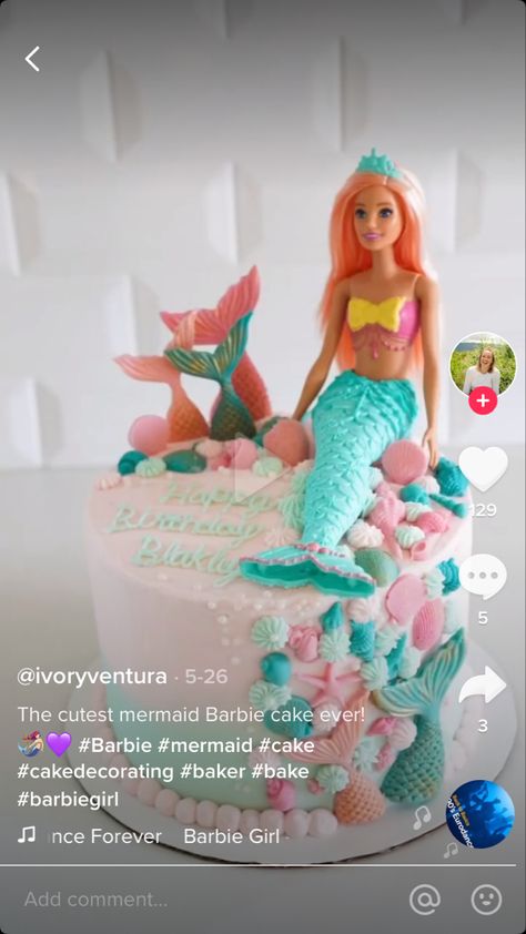 Ariel Cake With Doll, Mermaid Cake With Barbie, Mermaid Cake With Doll, Barbie Mermaid Cake, Mermaid Barbie Cake, Mermaid Doll Cake, Frozen Birthday Party Cake, Elsa Birthday Party, Doll Birthday Cake