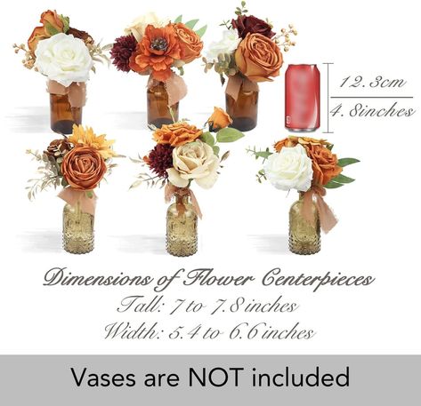 6Pcs Assorted Flower Centerpieces for Wedding Fall Tables Centerpiece Burnt Orange Bridesmaid Bouquets Baby Nursery Shelf Mantel Decor Orange Flower Centerpieces, Orange Flower Arrangements, Flower Centerpieces For Wedding, Amber Vases, Orange Eucalyptus, Centerpieces For Wedding, Burgundy Roses, Orange Bridesmaid, Burnt Orange Weddings