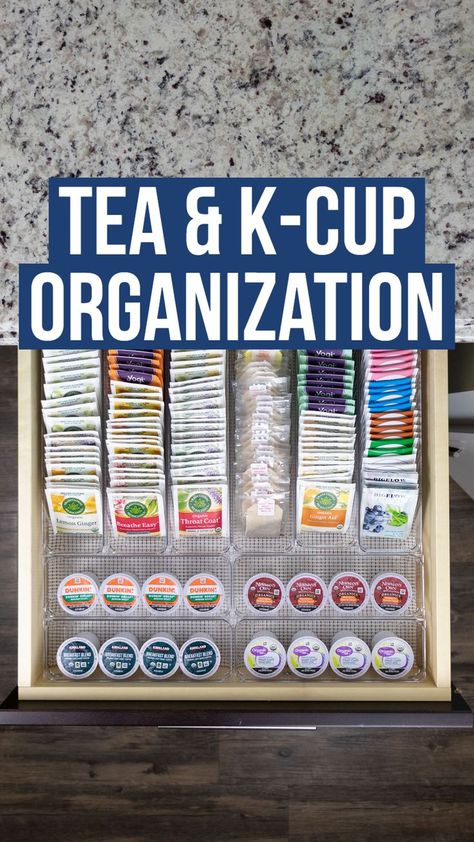 Organize Tea Bags, Kitchen Pantry Organization Storage, Tea Drawer, Coffee Drawer, Tuxedo Kitchen, Small Kitchen Cabinet, K Cup Storage, Fridge Organizers, Organic Breakfast