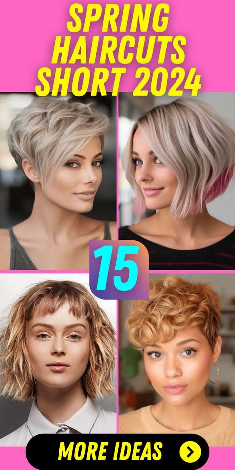 Bold and Trendy Short Hairstyles for Spring 2024: Bold and trendy short hairstyles will be a hit in Spring 2024. Expect to see vibrant colors, undercuts, and unique textures that make a statement. These cuts will be ideal for those who want to stand out and embrace the new season with a daring new look. Hair Cuts 2024 Trends Short, Short Hairstyles 2024 Women, Spring Hair Color Trends 2024 Short Hair, 2024 Pixie Hair Trends, 2024 Short Bob Hairstyles, Trendy Short Hair Styles 2024, Short Hairstyle Women 2024 Trends, Short Hair Trends 2024, Short Hairstyles 2024