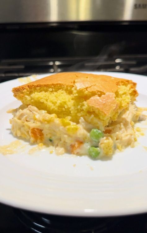 Cornbread Chicken Pot Pie Casserole Cornbread Chicken Pot Pie, Chicken Pop Pie, Cornbread Chicken Casserole, Cornbread Chicken, Chicken Soups, Chicken Cornbread, Pot Pie Casserole, Bread Toppings, With Cornbread