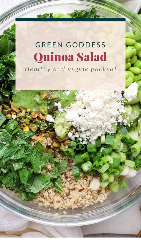 Green Goddess Quinoa Salad - Fit Foodie Finds Green Goddess Quinoa, Quinoa Salad Dressing, Mexican Quinoa Salad, Green Goddess Salad, Goddess Twist, Healthy Eating Meal Plan, Fit Foodie Finds, Goddess Dressing, Green Goddess Dressing