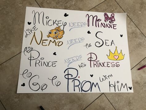 disney promposal Disney Promposals, Disney Promposal, Proposal Ideas Disney, Disney Homecoming, Creative Prom Proposal Ideas, Cute Hoco Proposals, Prom Invites, Homecoming Poster Ideas, Princess Sign