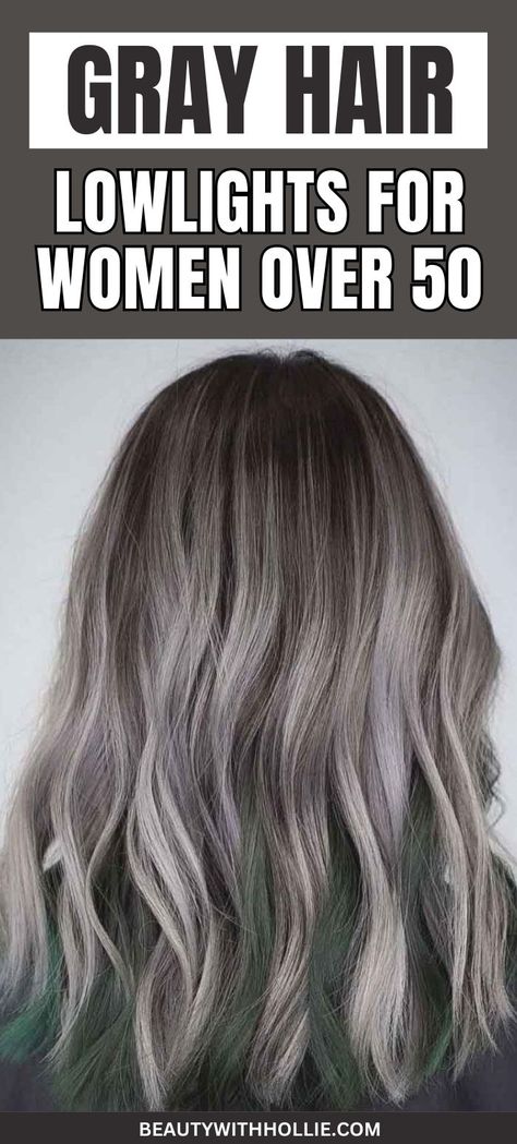 Gray Hair Lowlights For Women Over 50 Coloring Hair Grey Silver, Smokey Silver Gray Hair, Cover Grays With Highlights, Ash Grey Hair Highlights, Ash Hair Color Grey, Lowlights On Gray Hair, Lowlights On Grey Hair, Hair Color Ideas White, Gray Hair Lowlights