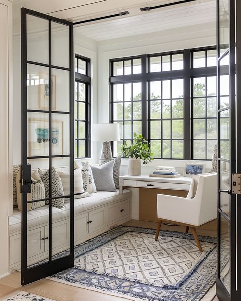 Sharing a little home office inspo today 😍 Can you see yourself working here?  AI Design: @socialnectarco Glass Enclosure Home Office, Large Multipurpose Room, Enclosed Porch Office, Office Sunroom Combo, All Season Room Addition, Home Office Addition, 4 Season Room Addition, Enclosed Office Space, Home Office Inspo