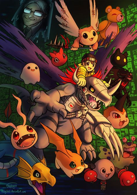 Digimon World by Haychel on @DeviantArt Drawing Hobby, Digimon World, Digimon Art, Digimon Digital Monsters, Digimon Adventure Tri, Computer Animation, Digimon Adventure, Poster Ideas, Japanese Animation