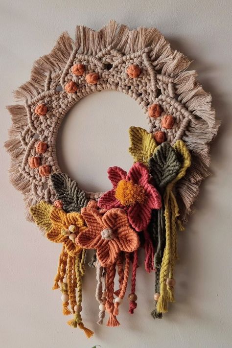 Wreath Macrame, Round Macrame, Boho Fall Decor, Macrame Wreath, Unique Wreath, Heidelberg Germany, Macrame Owl, Flowers Wreath, Crochet Wall Hangings