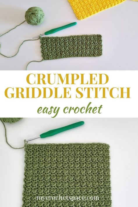 In this quick tutorial you can learn how to crochet the Crumpled Griddle Stitch. It's a beatifully textured crochet stitch, easy to learn and quick to work up. Beginner friendly, easy crochet stitch that can be used to make baby blankets, afghans, throws, scarves, washcloths and more! Clean Crochet Stitch, Crumpled Griddle Stitch, Griddle Stitch Crochet Blanket, Crochet Griddle Stitch, Crumpled Griddle Stitch Crochet, Basic Crochet Projects For Beginners, Griddle Stitch Crochet, Crochet Texture Stitches, Seed Stitch Crochet