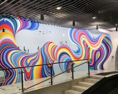 Street Art Inspiration, Gina Kiel, Office Mural, School Murals, Colorful Murals, Graffiti Murals, Murals Street Art, Graffiti Wall Art, Graffiti Wall