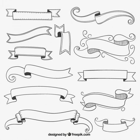 Doodle Banners How To Draw, Diy Photo Frame Cardboard, Banner Doodle, How To Draw Ribbon, Bullet Art, Bullet Journal Key, Banner Drawing, Line Art Vector, Ribbon Banner