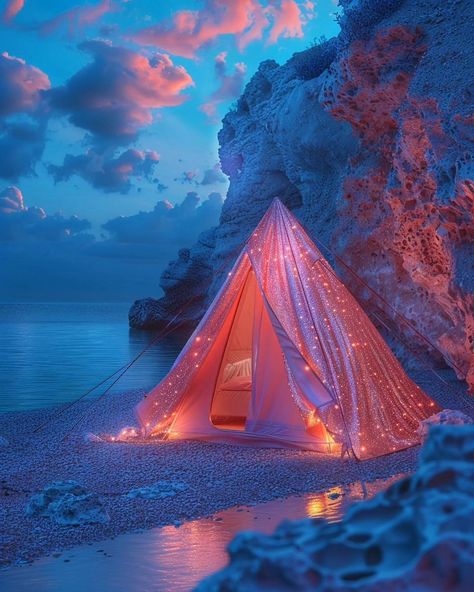 Night at the beach 💕 . . #midjourney #aiart #tent #beach #summer Beach Tents, Aesthetic Camping, Dark Beach, A Well Traveled Woman, Mermaid Cove, Iphone Wallpaper Video, Beach At Night, Fantasy Land, Art Painting Tools